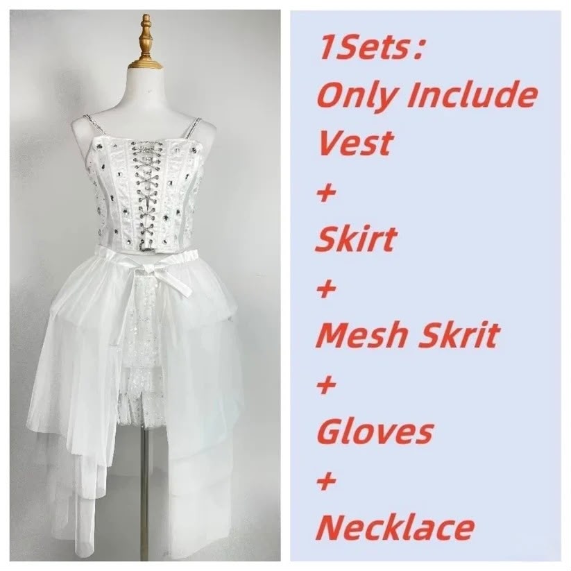 White Lace-up Vest & Princess Skirt Set | Inspired by Wonyoung