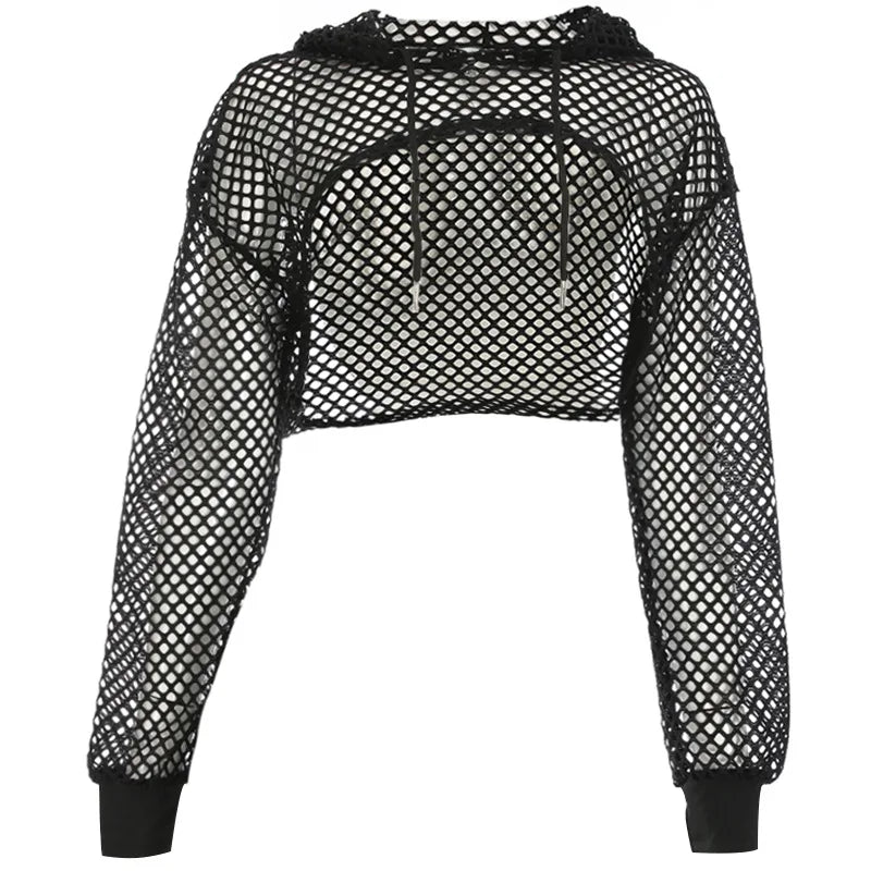 2022 New Spring Streetwear Neon Green Mesh Fishnet Top Women Tshirt Perspective Long Sleeve Women's T-shirts Sexy Cropped Shirt