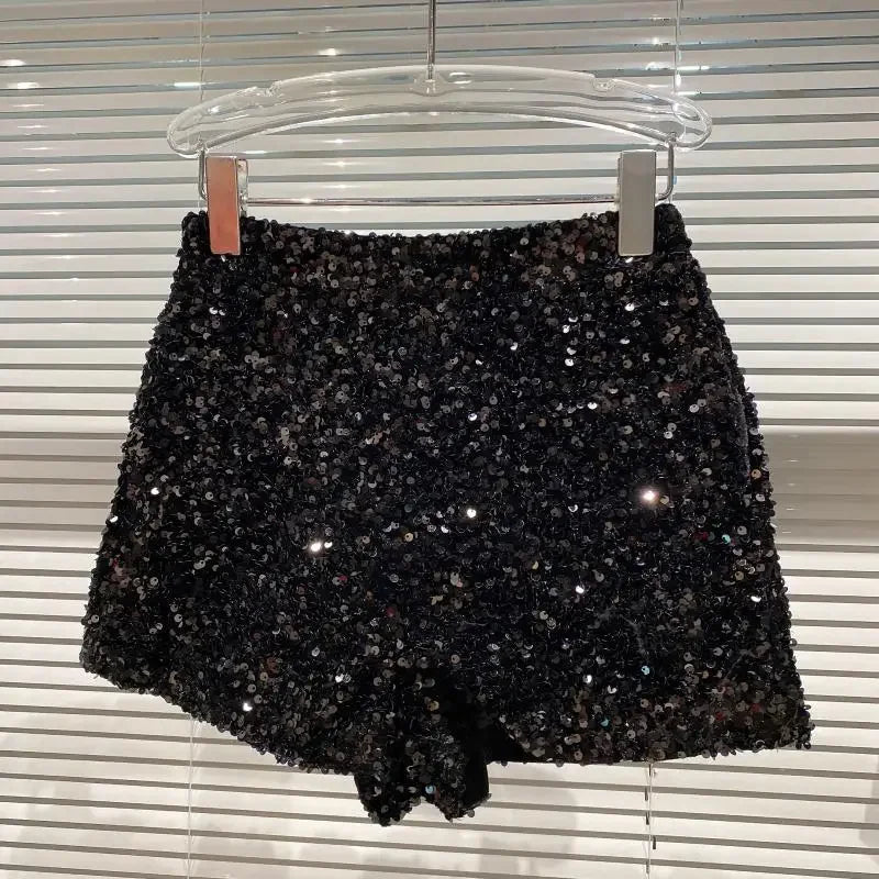 2025 Noir Velours Shorts Femmes Paillettes Brillant Polyvalent Pantalons Courts Clubwear Shorts Pantalons Chauds Haute Rue