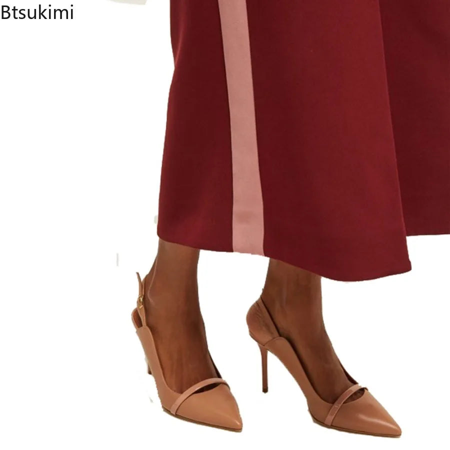 New 2026 Women's Nude Sandals Pointed Toe Back Strap Slingback Thin High Heels Shallow Fashion Party Sandals Summer Heel Mules
