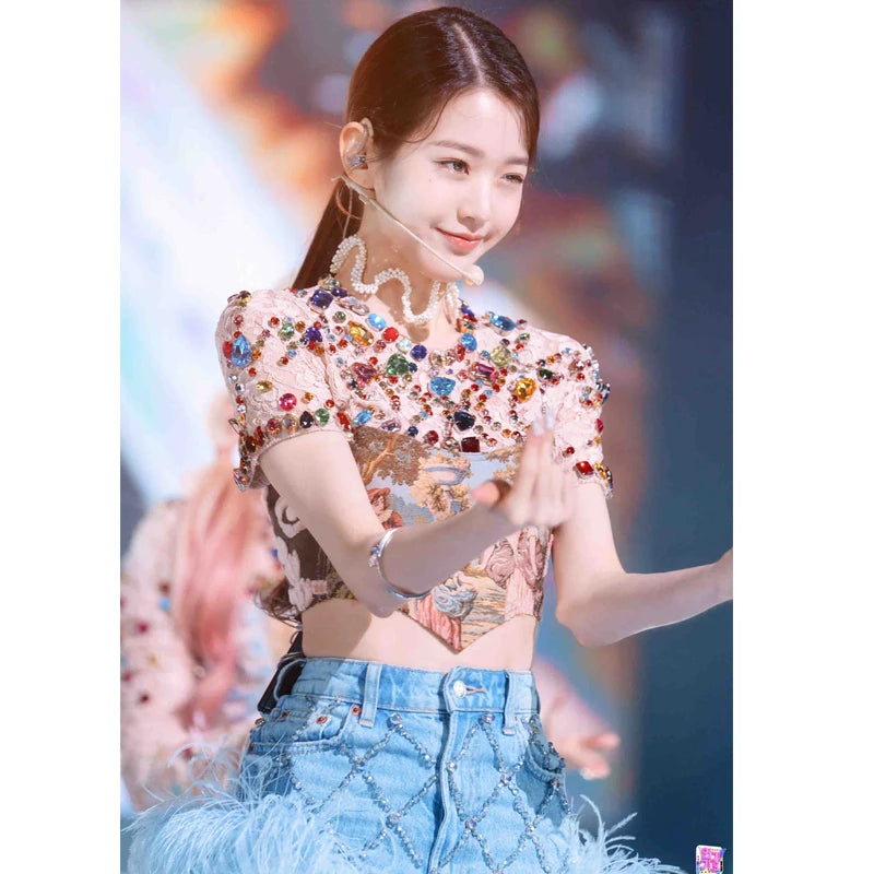 Rhinestone Crop Top & Feather Skirt Set | Inspired by Wonyoung