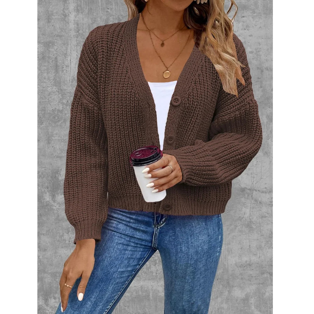 Women Autumn Winter Knitted Sweater Coats Single Breasted Long Sleeve V-neck Knitwear Cardigans Jackets