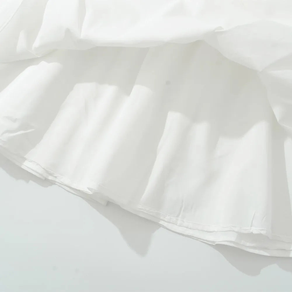 2025 Women's White dress Mini Summer buttons front pleated Dresses Vintage vest embroidery dresses