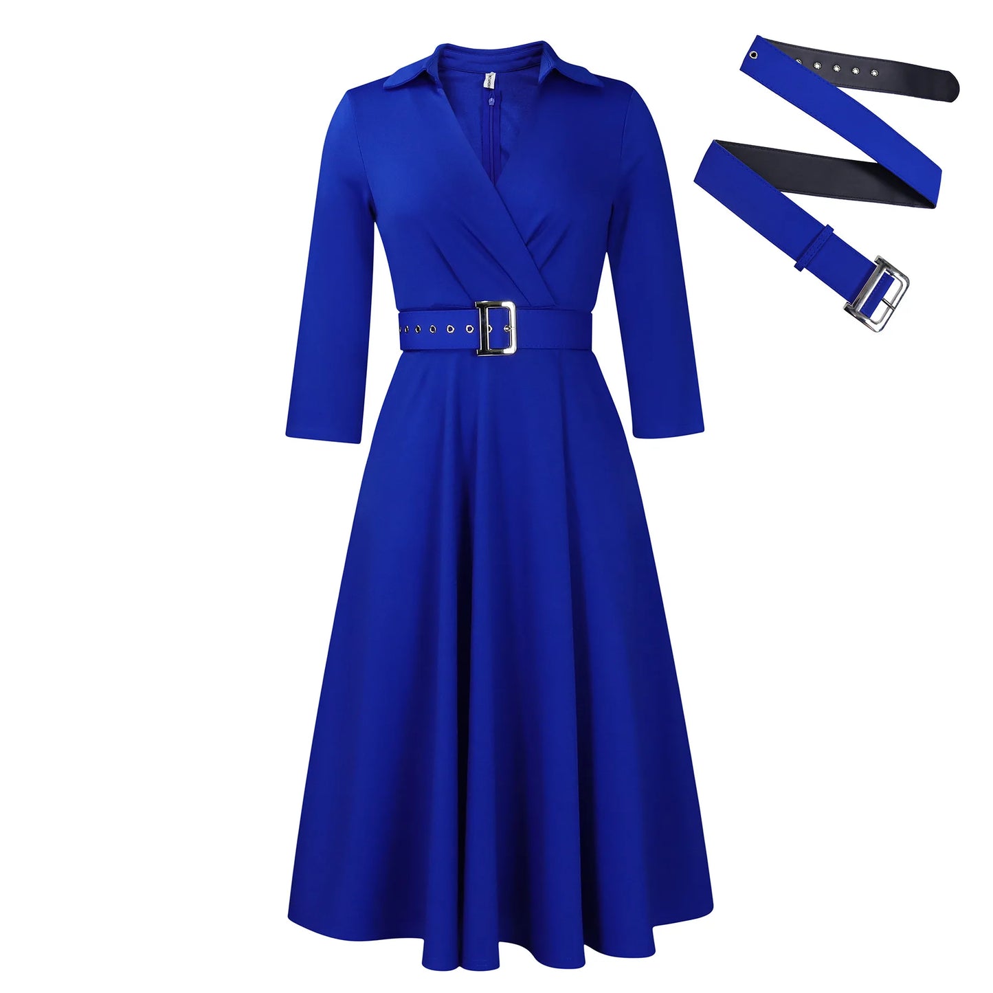 Women's Spring New Luxury Fashion Versatile Collar Solid Color High Waist Elegant Large Size Dress