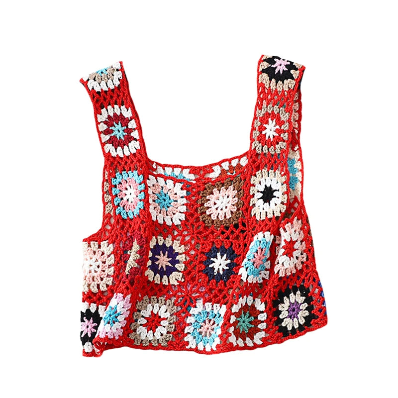 Lamuusaa Crochet Crop Top y2k Women Floral Embroidery Hollow Out Sleeveless Knitted Tanks Vest 2000s Clothes Summer Beachwear