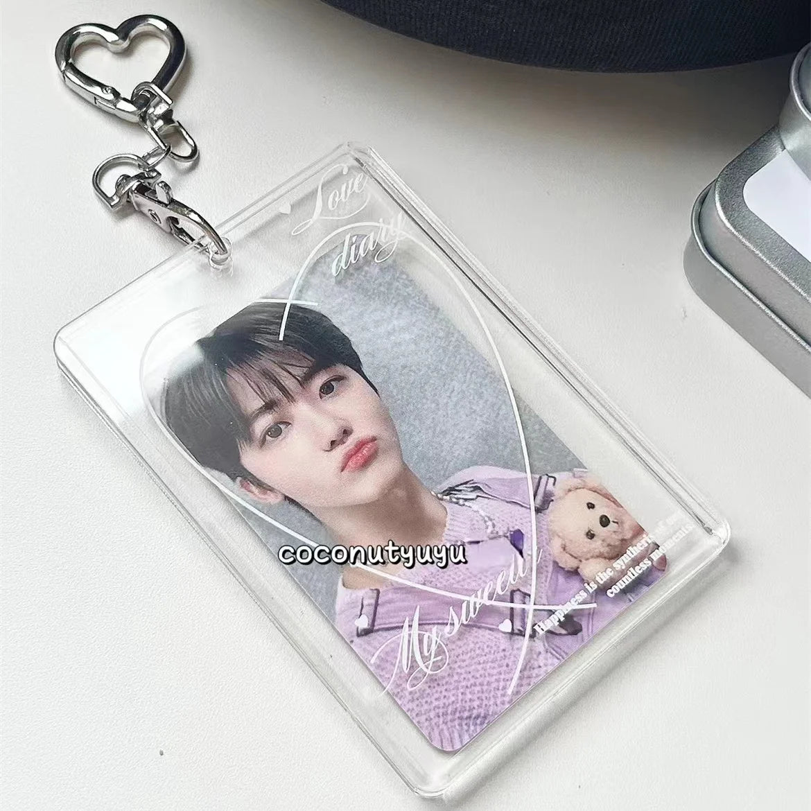 Heart Glitter Acrylic Card Holder 3inch Idol Photcards Protective Sleeves Kawaii Bag Keychain Pendant Photocard Holder