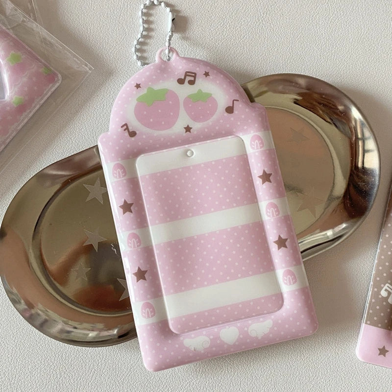 Cute Strawberry Card Holder 3 Inch Sweet Pink Kpop Photocard Holder Idol Photo Card Protective Sleeves Couple Photo Dispaly Case