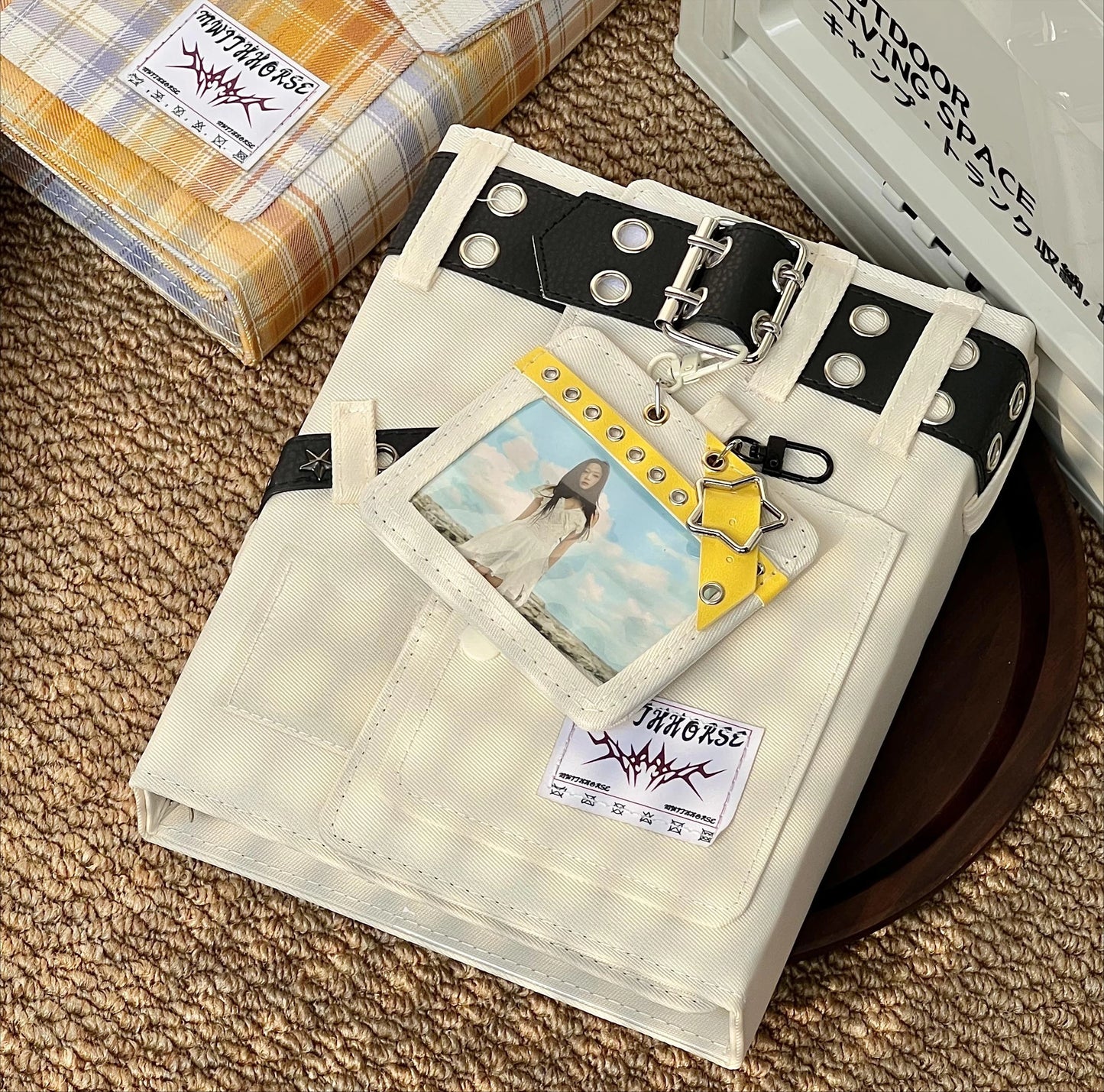 Y2K Checkered Star Denim A5 Photo Card Album Vintage Sweet & Cool Style Binder Idol Photocard Collect K-Pop Polaroid Storage