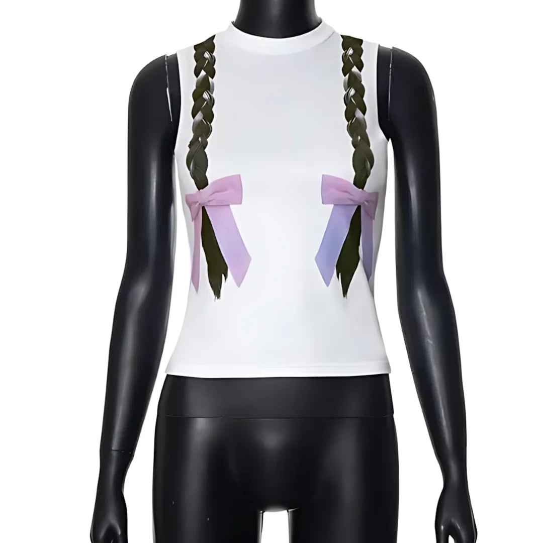 Summer Fashion Spicy Girl Fashion Sleeveless Tank Top Bloodless Double Braid Printed Street Punk Women's Y2K Top