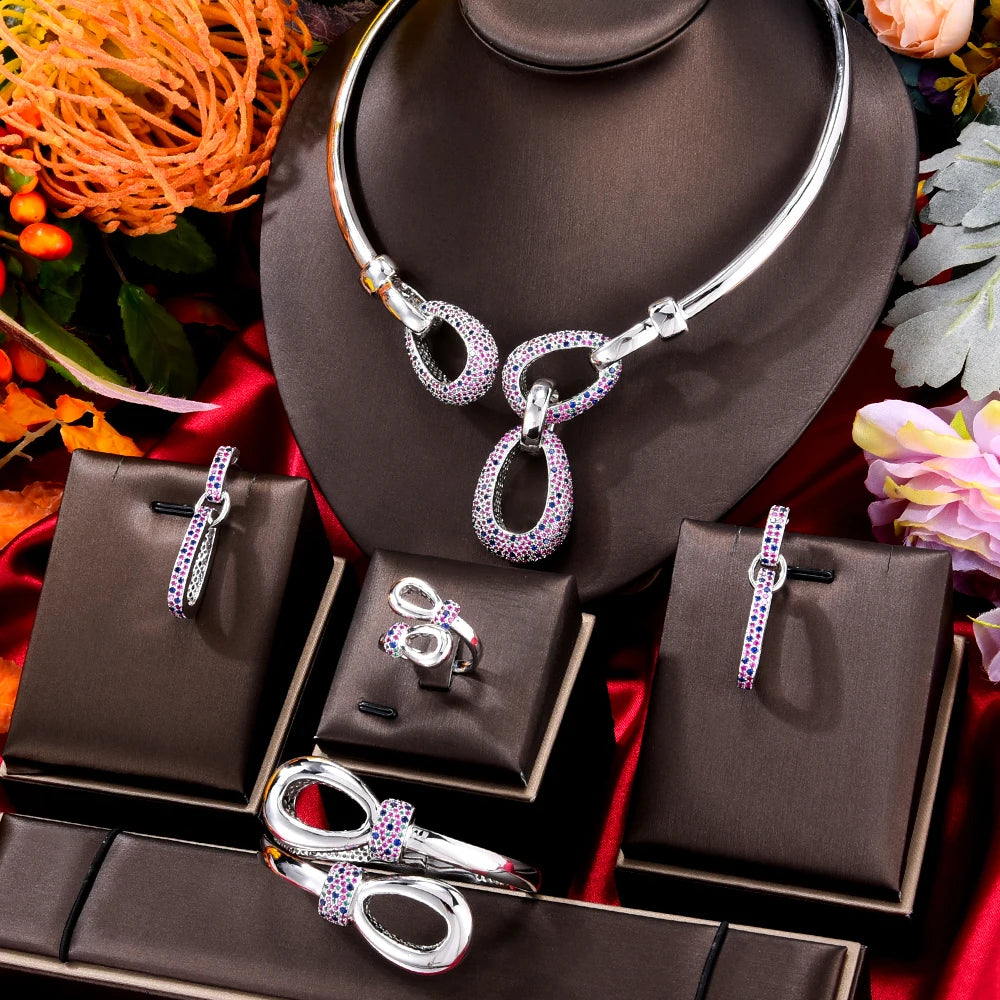 GODKI New Charms Lariat African Cubic Zircon CZ Nigerian Jewelry set For Women Wedding Dubai Bridal Accessory