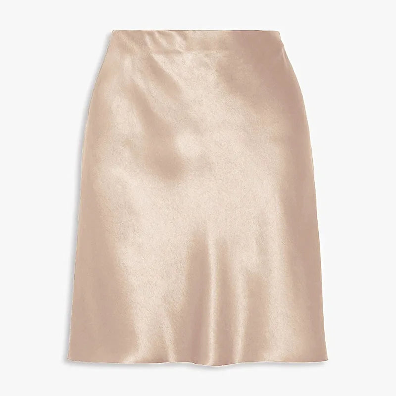 Women Fashion Acetate Short Skirts Elegant High Waist Evening Party Satin Skirts Female 2026 Summer Casual Champagne Mini Skirt