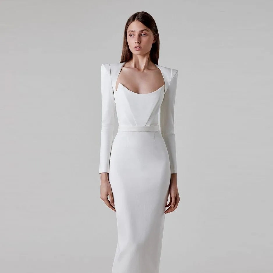 2025 Women Celebrity Sexy Long Sleeve Square Collar Rose Red Maxi Long Mini Bandage Dress Elegant Evening Club Party Outfit
