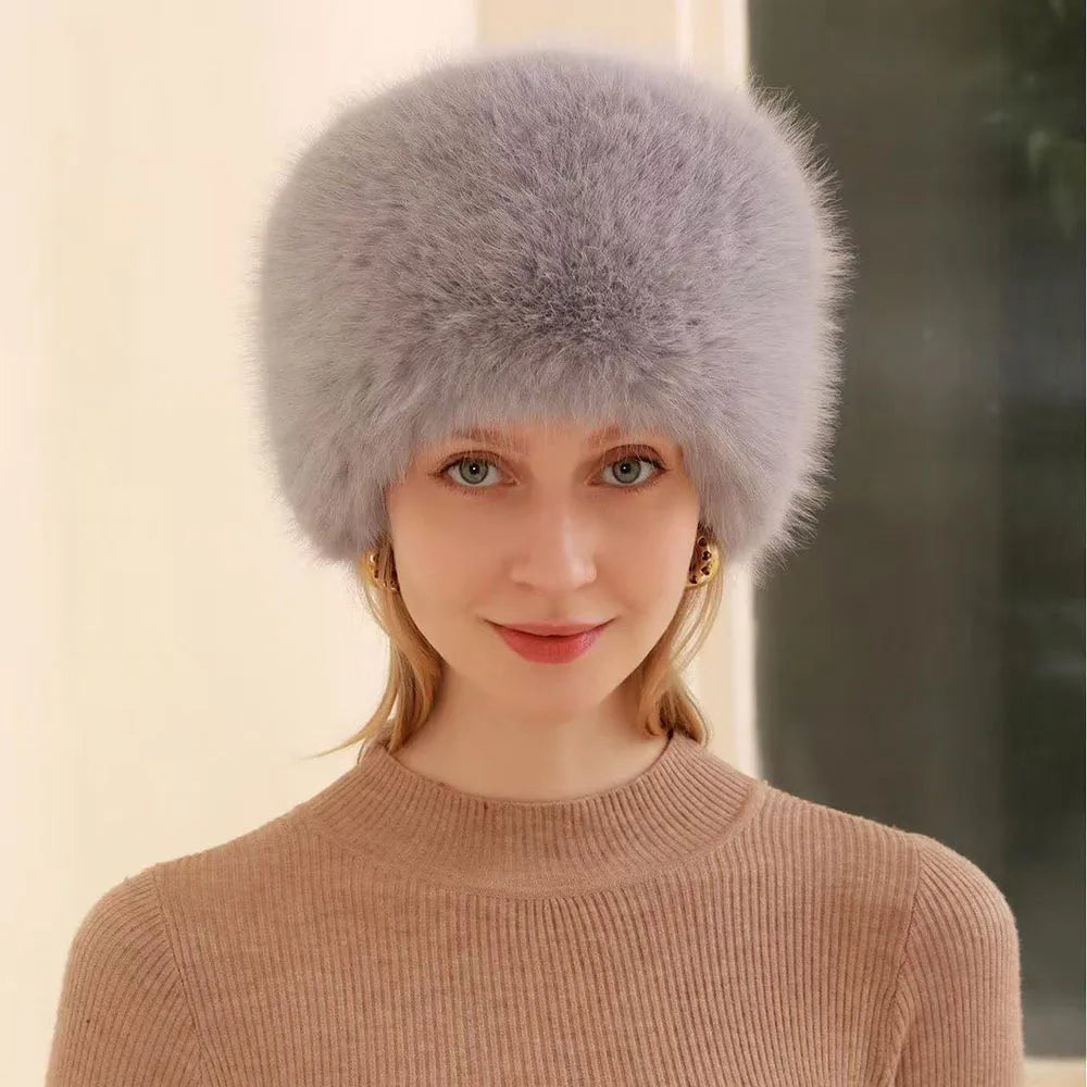 New Fluffy Fur Women's Winter Hat Winter Snow Ski Cap Female Faux Fur Thick Warm Windproof Hat Russian Hat Mink Fisherman's Hat