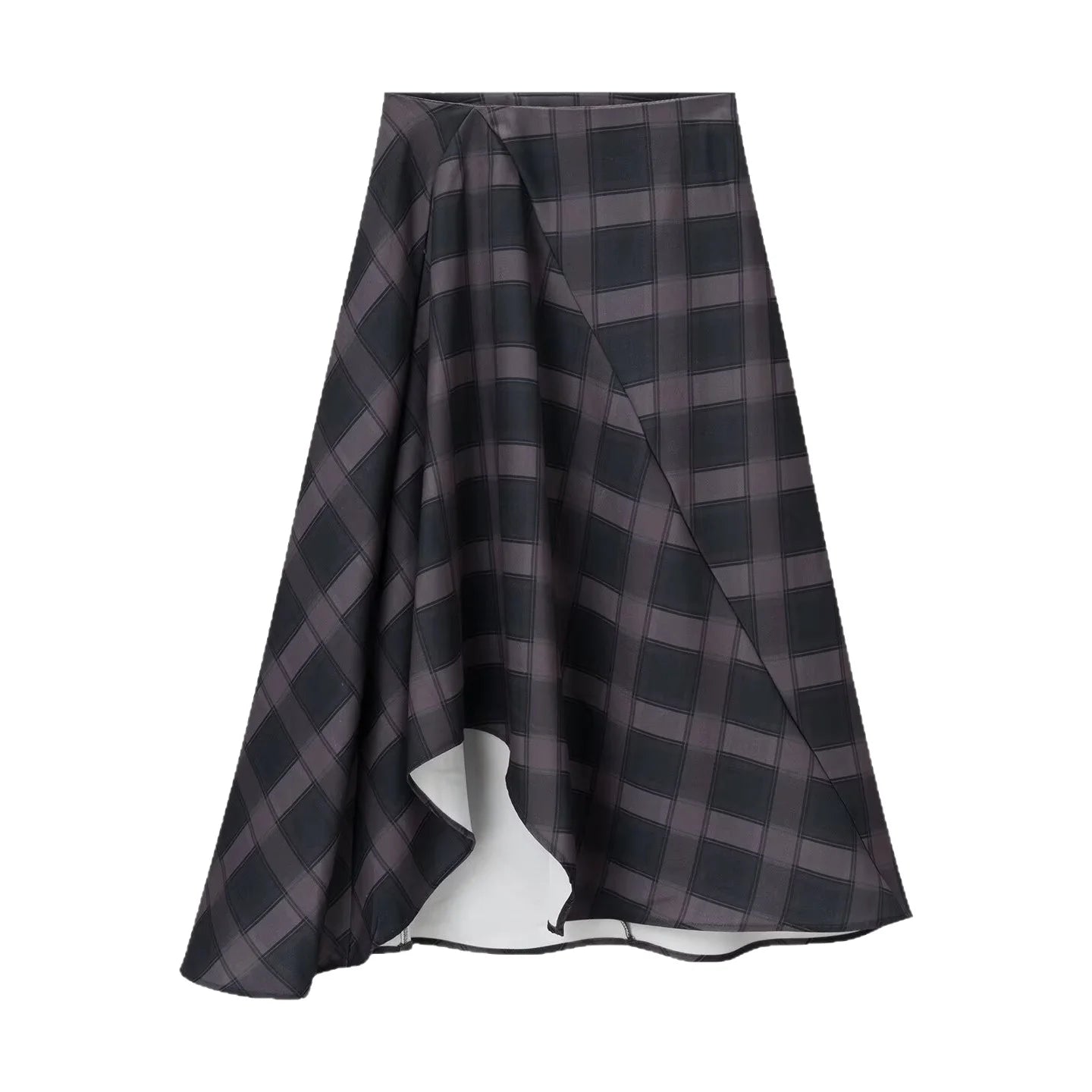 2026 Summer New French Retro Fashion High Waist Plaid Asymmetrical Mini Skirt Elegant Personality Polyester Splice Midi Skirt