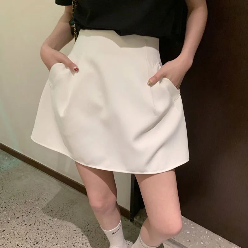 Xpqbb Korean Style White Mini Skirt for Women Streetwear High Wiast Puffy Short Skirts Ladies All-Match Simple A-line Y2K Skirt