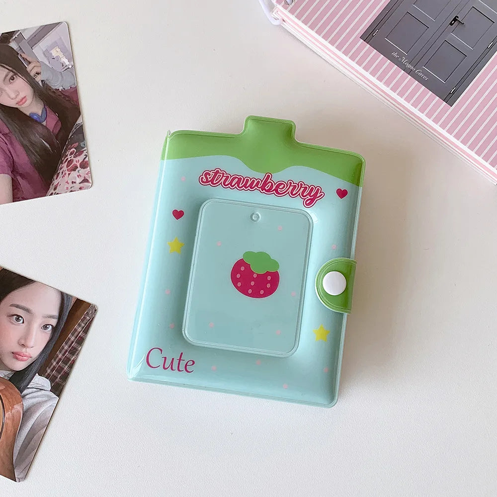 Kawaii Fashion Strawberry Cartoon 3-Inch Card Album Cute Girls Idol Photo Storage Display Card Holder Student Mini Card Bag Gift