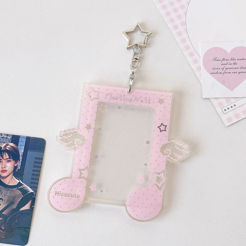 Fashion Kpop Acrylic Musical Note 3in Photo Card Holder Cute Girl Idol Photo Storage Card Bag Student Backpack Pendant Keychain