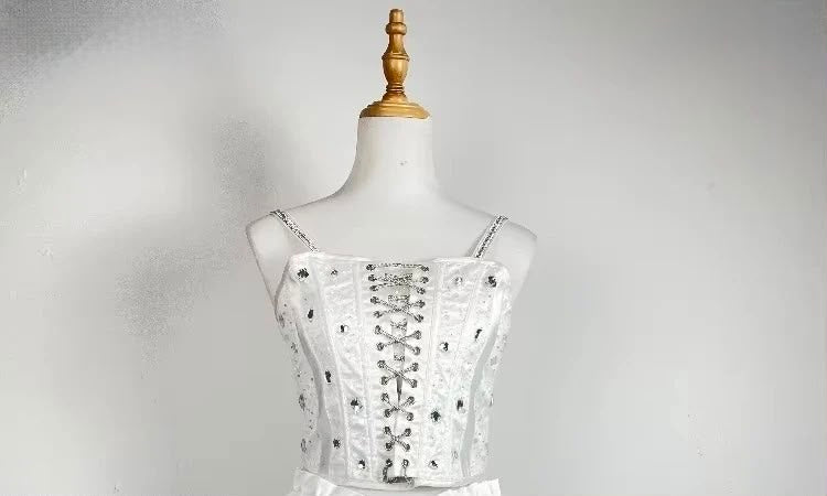 White Lace-up Vest & Princess Skirt Set | Inspired by Wonyoung