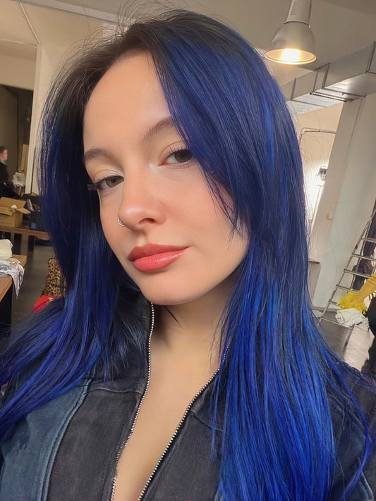 Clip in Hair Extensions Colored Party Highlights 22 inches 6pcs/pack Multi-colors Straight Hair Synthetic Hairpieces Royal Blue