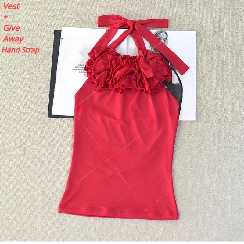 Red Flower Halter Vest & Puffy Skirt Set | Inspired by Jennie