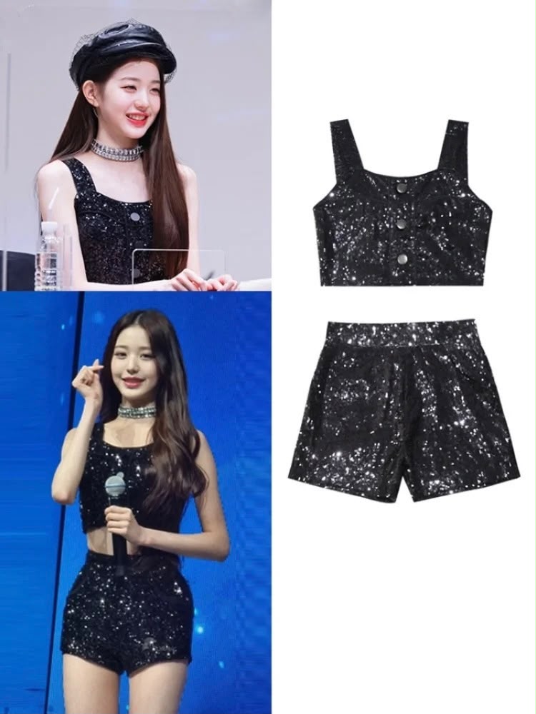 Sequin Crop Top & Slim Shorts Stage Costume | Inspired by Wonyoung