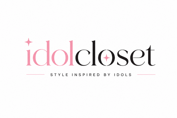 A minimalist logo on a white background reading 'idol closet' in pink and black, with the smaller tagline 'STYLE INSPIRED BY IDOLS' underneath.