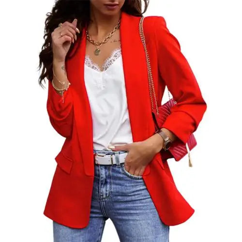Lapel Slim Fit Open Front Long Sleeve Solid Blazer Coat | Inspired by Neslihan Atagül