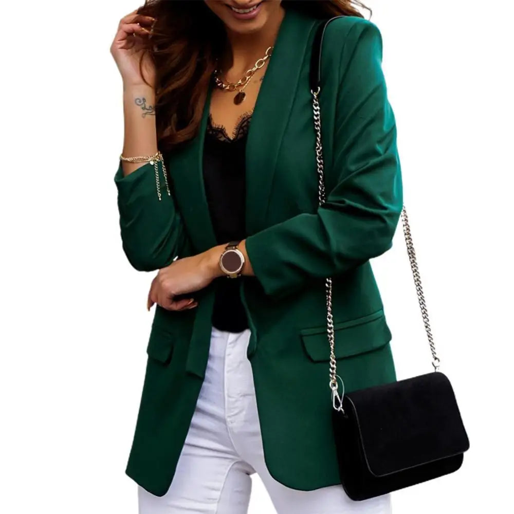 Lapel Slim Fit Open Front Long Sleeve Solid Blazer Coat | Inspired by Neslihan Atagül