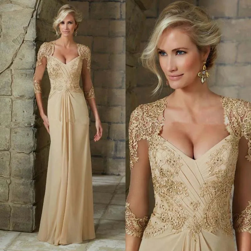 Lace Sweetheart Sheath 3/4 Sleeve Floor-Length Mother of the Bride Gown | Inspired by Beren Saat