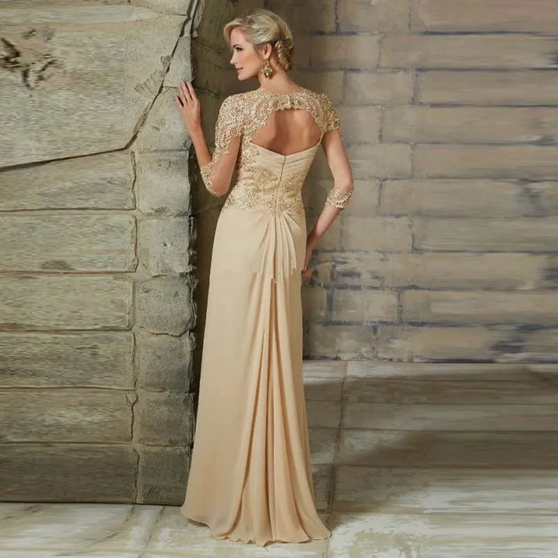 Lace Sweetheart Sheath 3/4 Sleeve Floor-Length Mother of the Bride Gown | Inspired by Beren Saat
