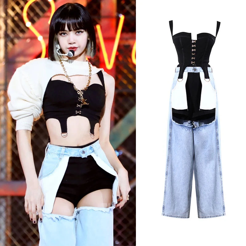 Hollow High-Waist Vest & Pants Stage Set | Inspired by Lisa