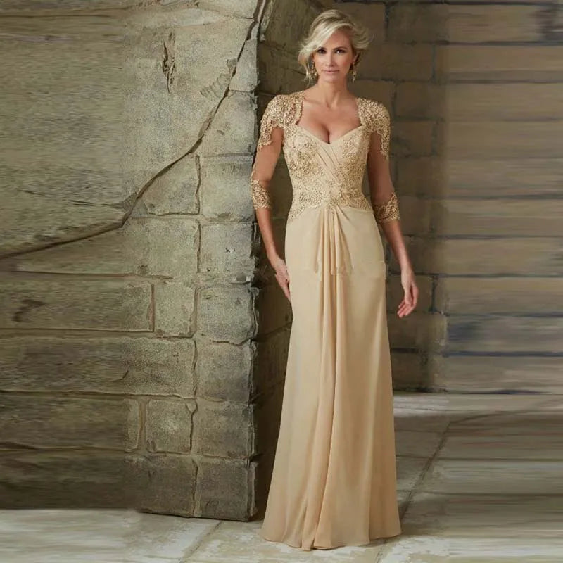 Lace Sweetheart Sheath 3/4 Sleeve Floor-Length Mother of the Bride Gown | Inspired by Beren Saat