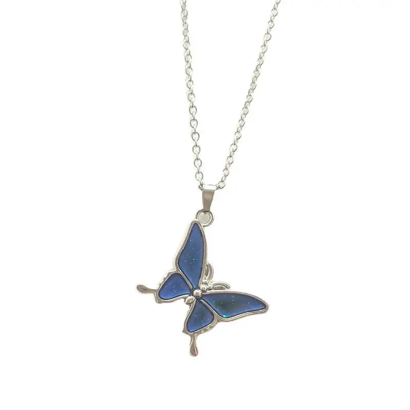 Cute Color Changes To Temperature Enamel Butterfly Smile Pendant Necklace Women Girls Clover Choker Female Party Gift