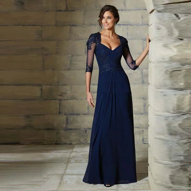 Lace Sweetheart Sheath 3/4 Sleeve Floor-Length Mother of the Bride Gown | Inspired by Beren Saat