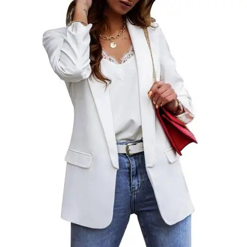 Lapel Slim Fit Open Front Long Sleeve Solid Blazer Coat | Inspired by Neslihan Atagül