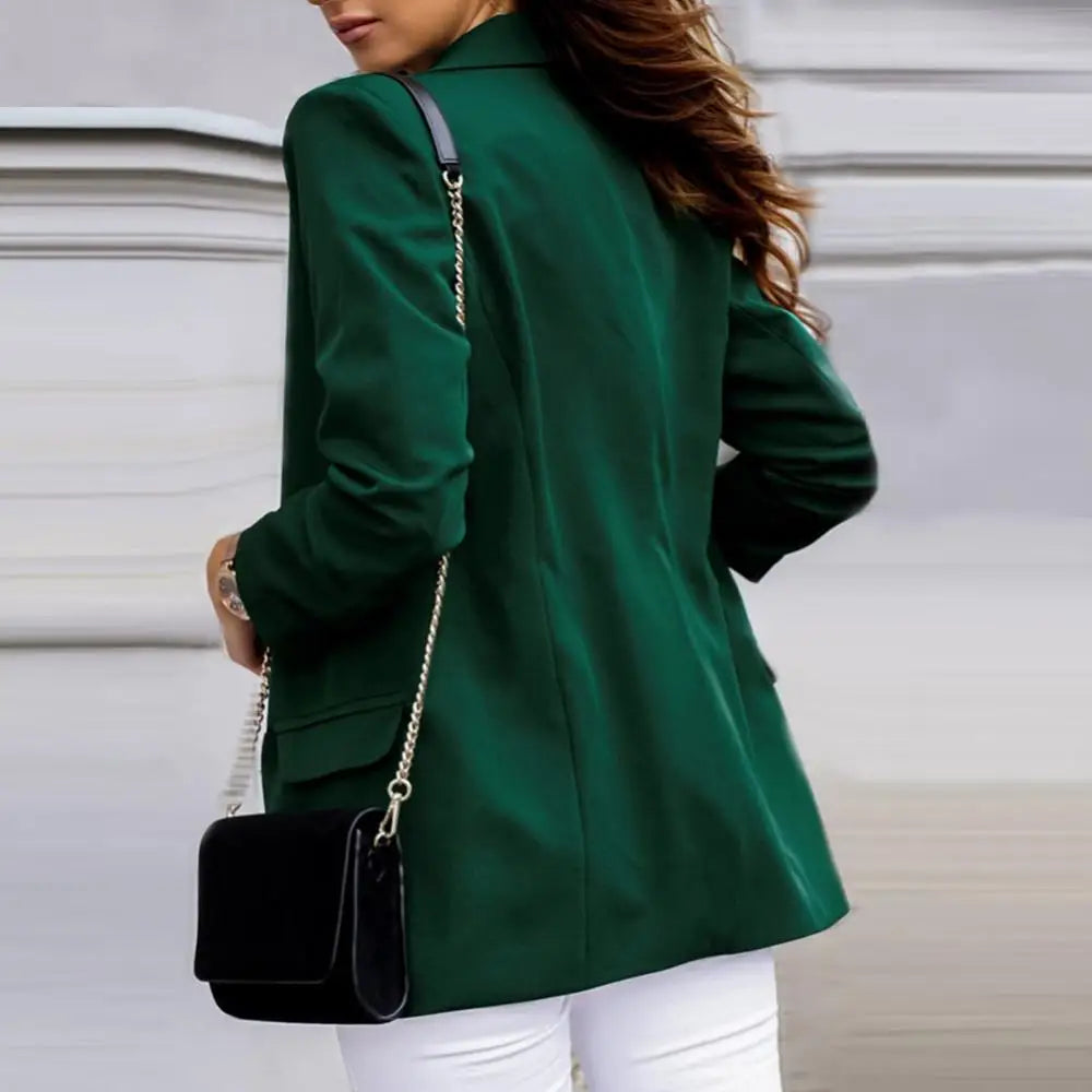 Lapel Slim Fit Open Front Long Sleeve Solid Blazer Coat | Inspired by Neslihan Atagül