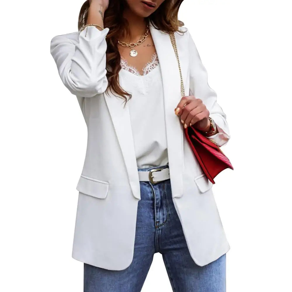 Lapel Slim Fit Open Front Long Sleeve Solid Blazer Coat | Inspired by Neslihan Atagül