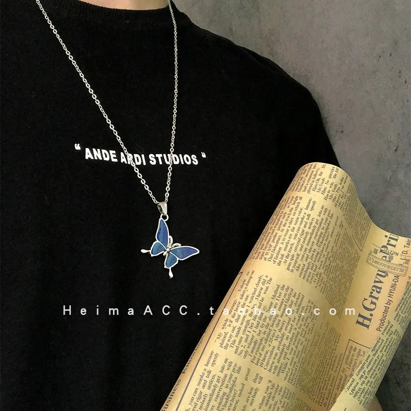 Cute Color Changes To Temperature Enamel Butterfly Smile Pendant Necklace Women Girls Clover Choker Female Party Gift