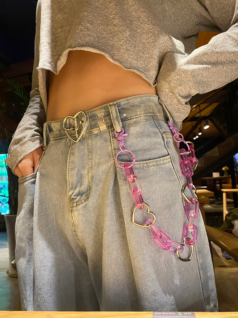 Hiphop Long Resin Metal Heart Rock Trousers Belt Chains Hipster Pant Jean Keychain Ring Clip Acrylic Key Chains Women Accessorie