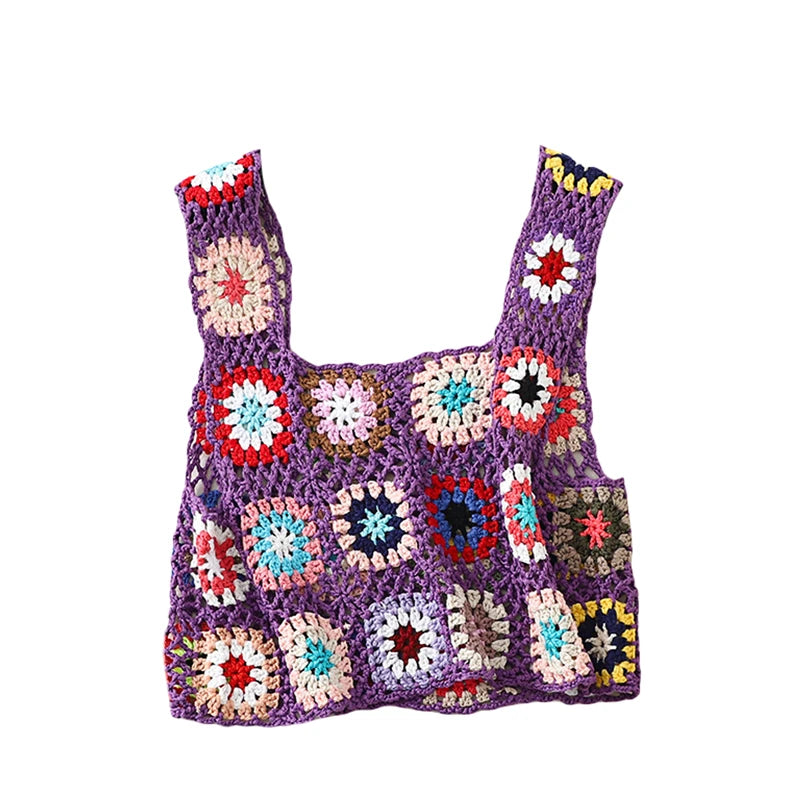 Lamuusaa Crochet Crop Top y2k Women Floral Embroidery Hollow Out Sleeveless Knitted Tanks Vest 2000s Clothes Summer Beachwear