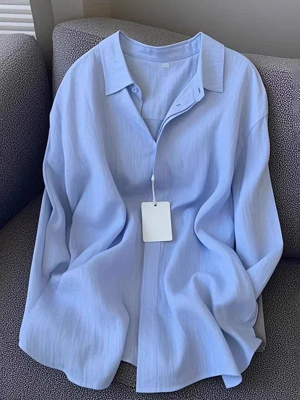 Loose Long Sleeve Linen Polo-Neck Shirt | Inspired by Pınar Deniz