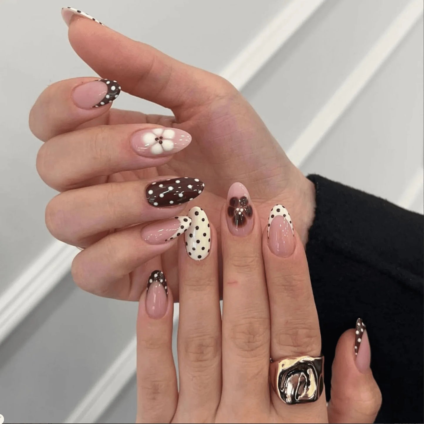 30Pcs Fake Nails Sweet Pink French Polka Dots Bows and Playful Cherries—Press-On Nails Perfect as Gifts for Girls and Friends