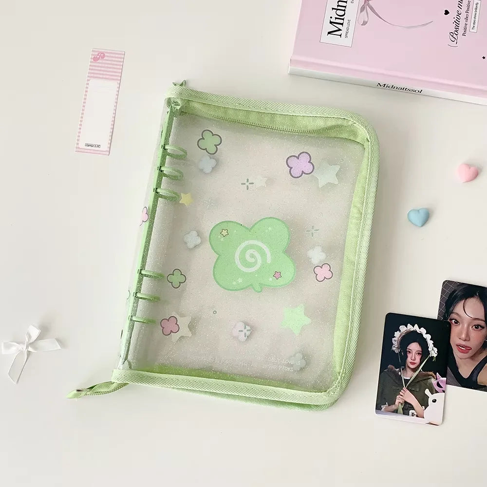 Hot selling Korean INS Fashion A5 PVC Zipper Loose leaf Album Cute Girl Idol Photos 4-Grid Storage Card Holder Photo Frame Gifts