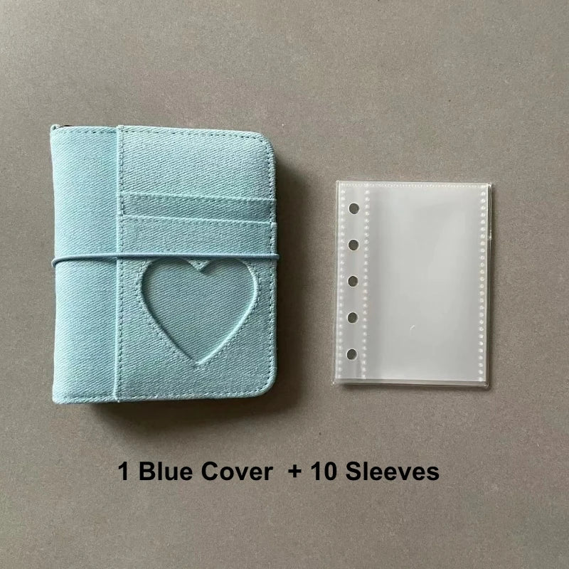 M5 Binder Kpop Photocard Holder Pink Blue Denim Heart Binder with Elastic Band Photo Card Collection Book Idol Photo Album  다이어리