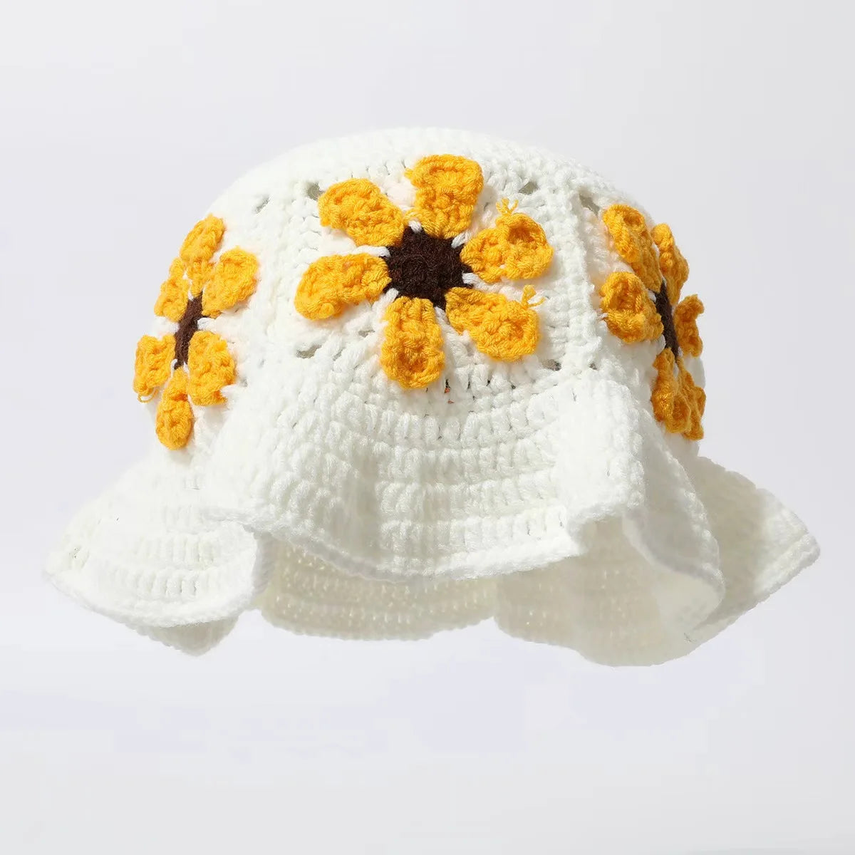 2023 Autumn New Crochet Korean Handmade Bucket Hat Women Weaving Knitted Hat  Fashion Flowers Autumn Winter Beanies Basin Cap