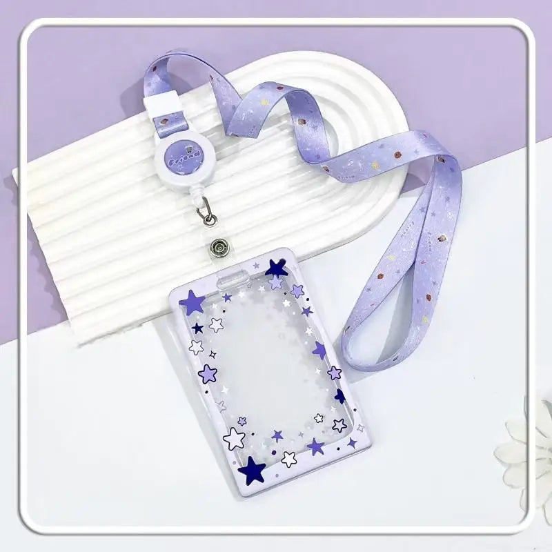 Star Sliding Cover Card Holder Transparent Portable ID Protector Kpop Photocard Case Student School Card Bus Card Holder