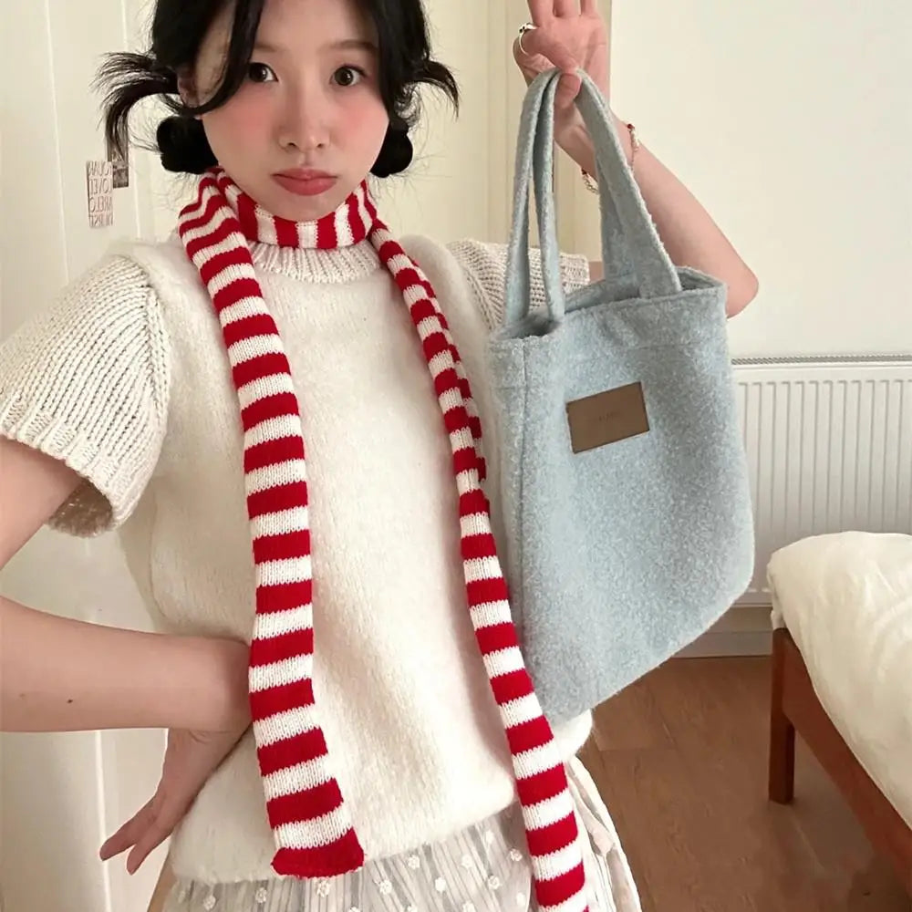 Korean Knitted Slim Long Scarf Y2K Harajuku Decorative Neckerchief Stripe Neck Women Narrow Long Scarf Choker Lady Accessories
