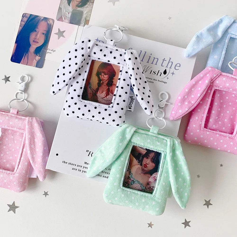 Cute Polka Dot Rabbit Ear 3 Inch Photocard Holder Keychain Korean Style Student Card Bag