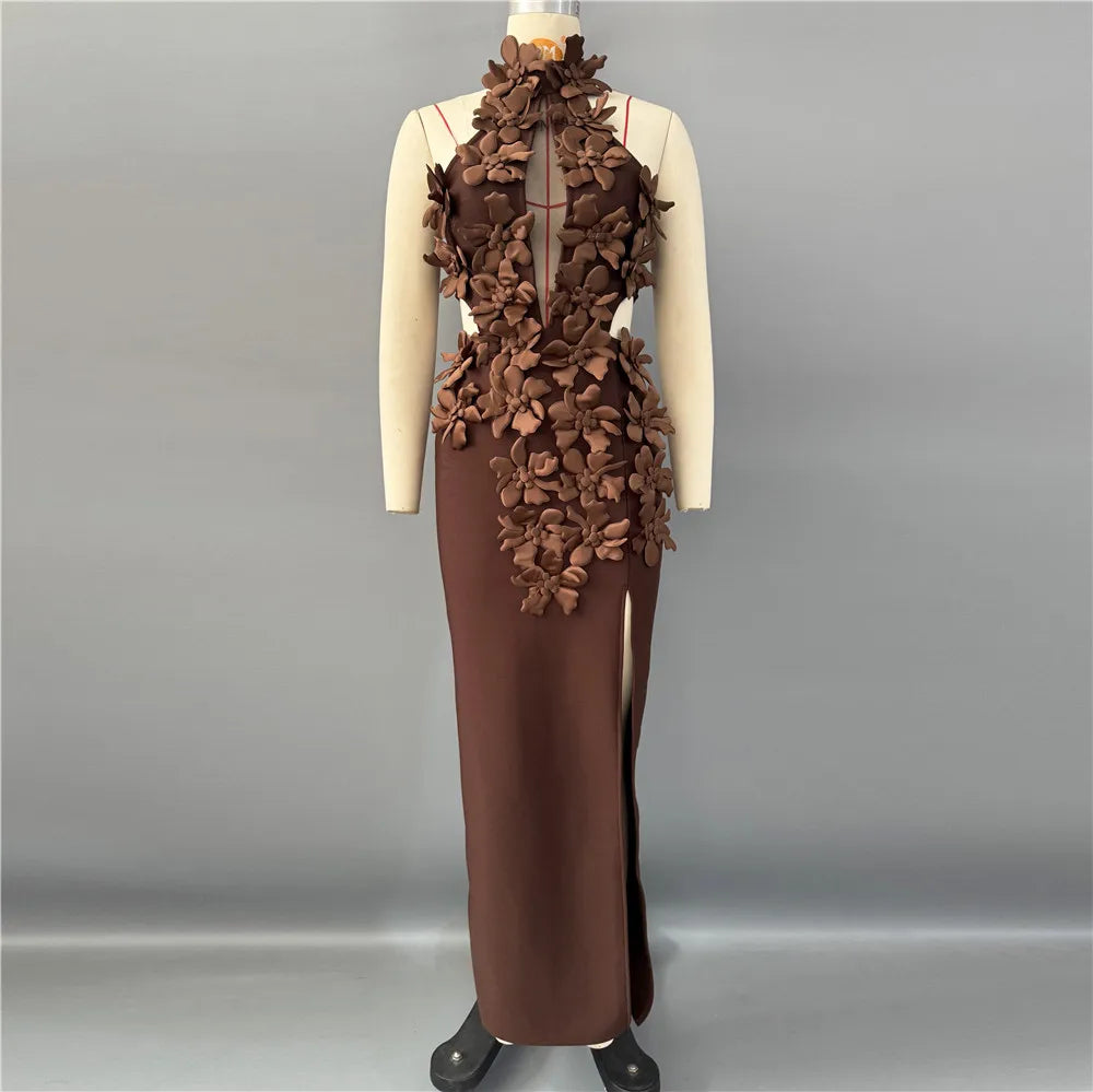 Halter Patchwork Appliqués Bandage Sheath Ankle-Length Club Party Dress | Inspired by Beren Saat