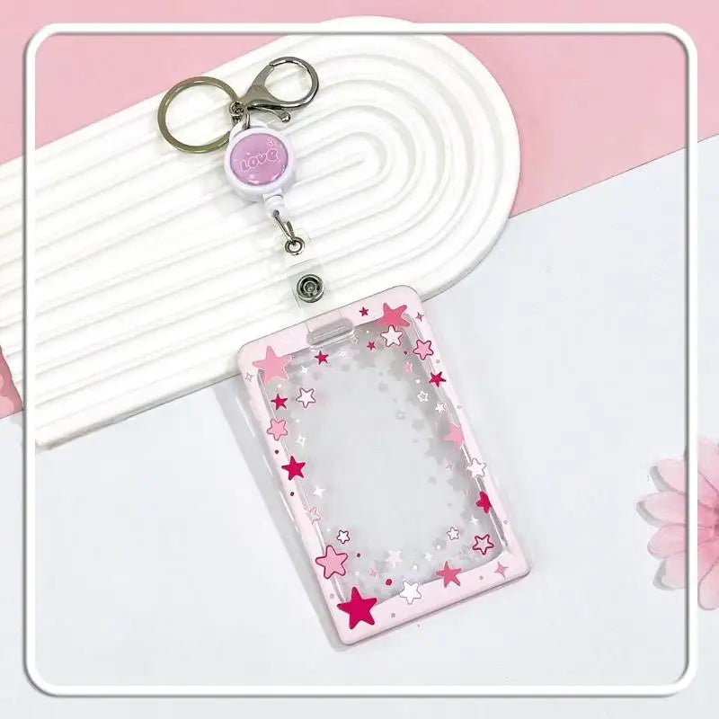 Star Sliding Cover Card Holder Transparent Portable ID Protector Kpop Photocard Case Student School Card Bus Card Holder